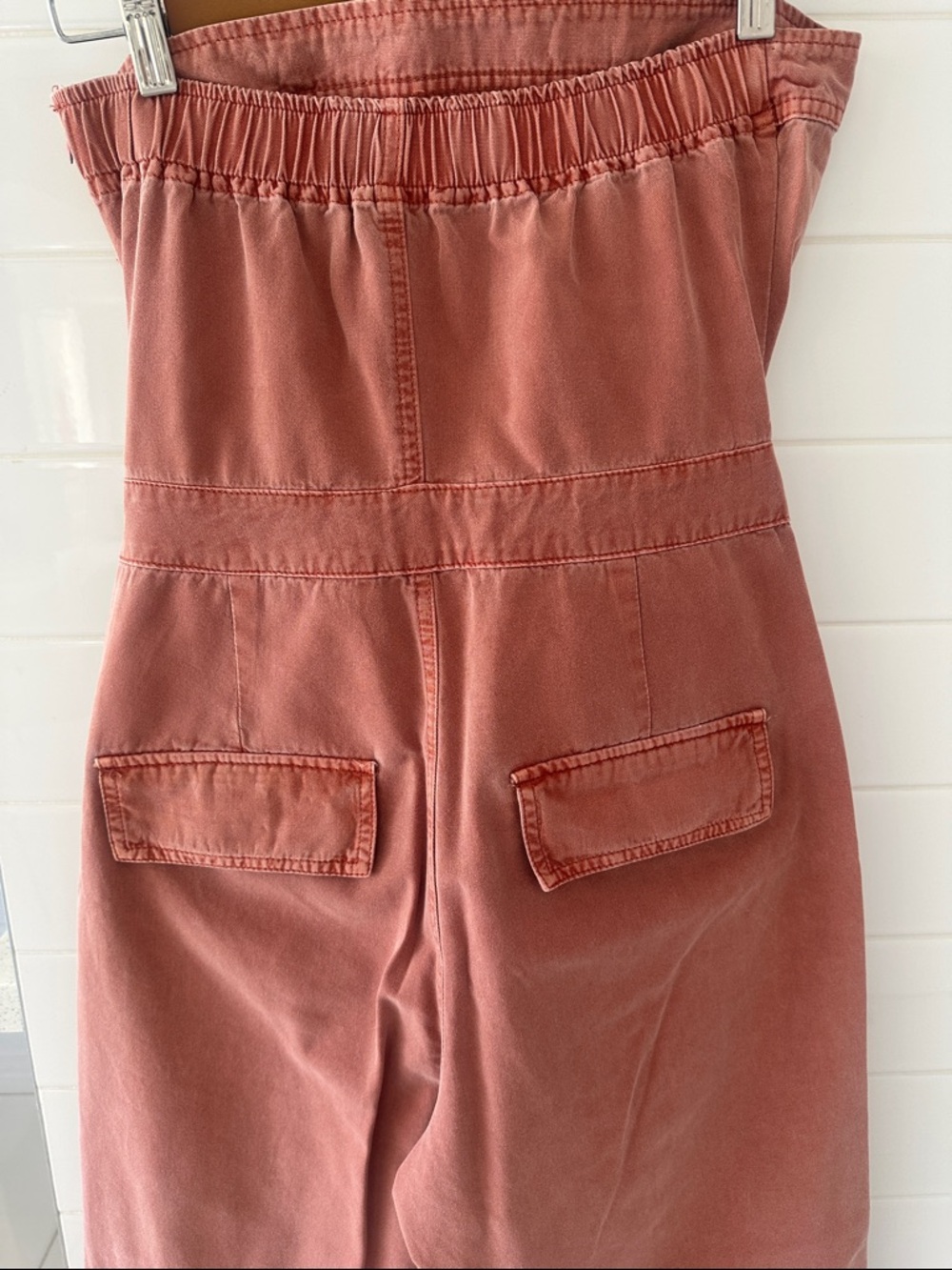 Strapless Terracotta Cargo Denim Jumpsuit with Tie Belt - Picture 5 of 5